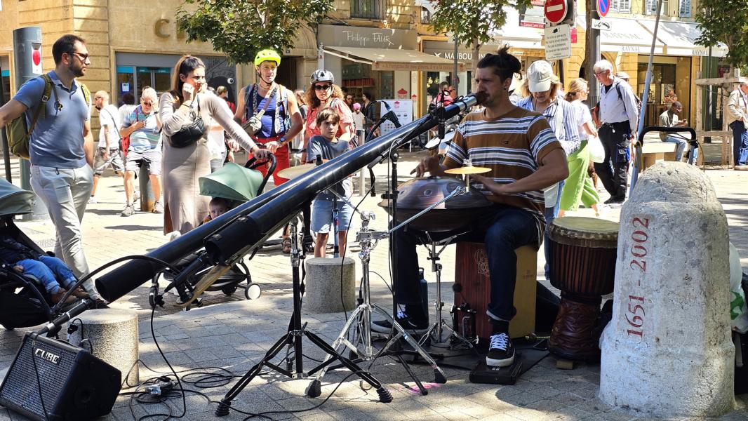 Straßenmusiker auf dem Wochenmarkt