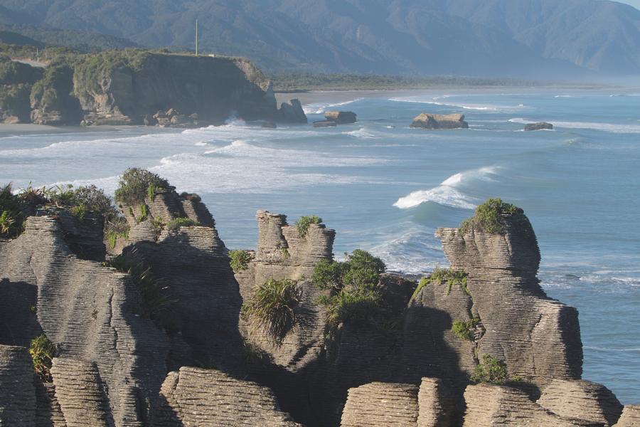 Pancake Rocks am Morgen.